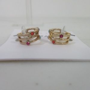 Ann Taylor LOFT Rainbow Multi Gemstone crystal Stone Hoop Earrings NWT 39